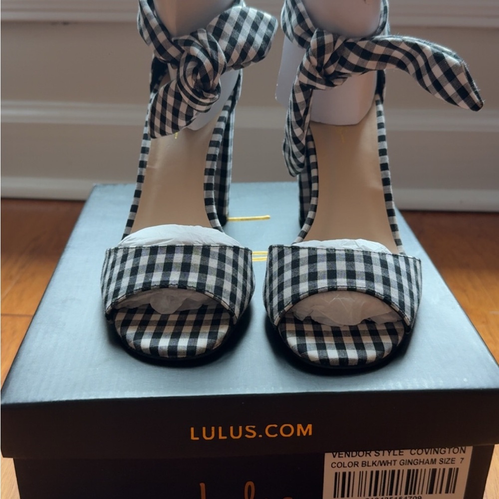 Lulu's Black and White Gingham Heels